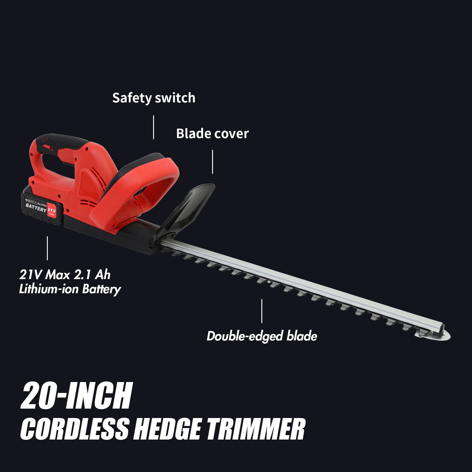 CATGOOD 550W 21V Cordless Electric Hedge Trimmer with 3.0Ah Battery and Charger, for Shrub and Bush Cutting and Trimming