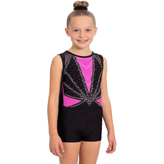 Sholeno Girls Gymnastics Dance Leotard Sets Tumbling Skating Workout Outfit with Shorts Hairband Storage Bag Hot Pink 14