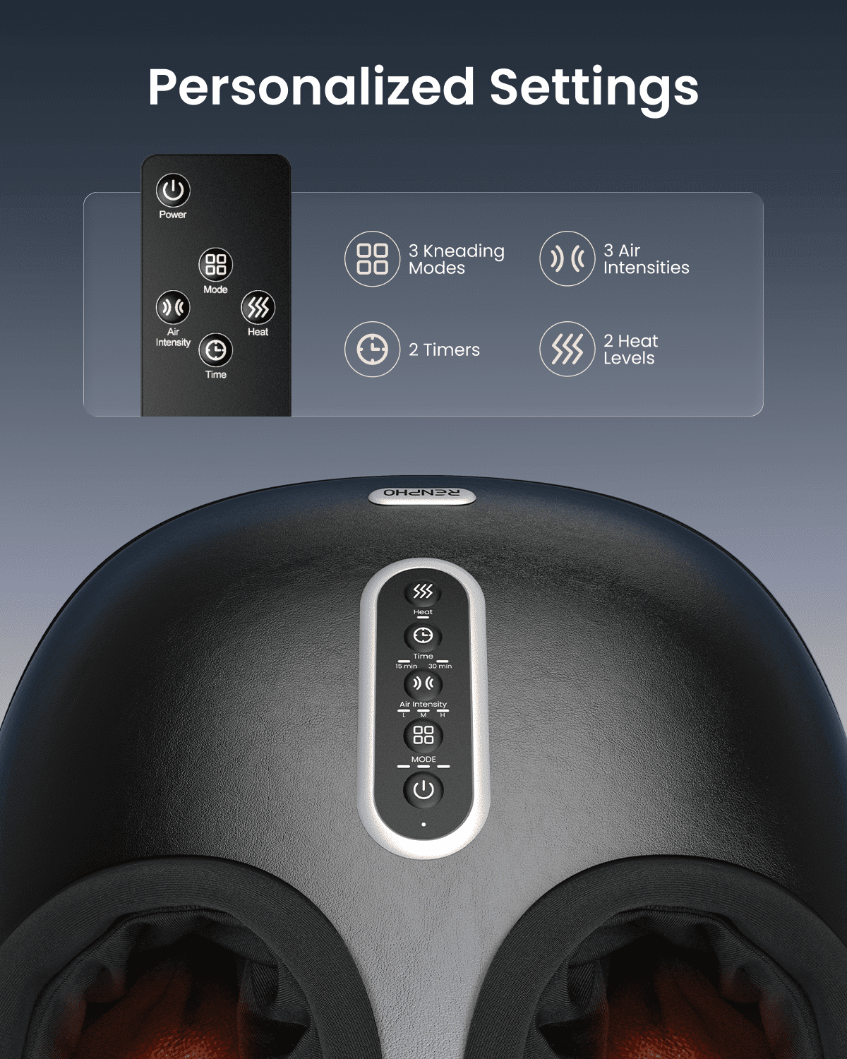 RENPHO 2026 Upgraded Foot Massager with Heat, FSA Eligible Shiatsu Foot Massager for Plantar Fasciitis, Deep-Kneading Feet Massager, Mens Size 12, Black