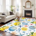 thumbnail image 2 of Coastal Area Rugs 5'x7', Washable Small Throw Rugs for Laundry Room Playroom, Summer Lemon Flower Shell Starfish Nautical Indoor Outdoor Rug Non-Slip Low Pile Carpet Runner Reversible Floor Mats, 2 of 8