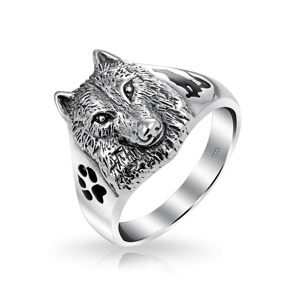 Bling Jewelry - Hunter Animal Paw Print Wolf Signet Ring for Men for ...