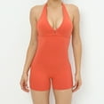 thumbnail image 2 of Womens Cute Workout Rompers Halter V Neck Backless Unitard Bodysuit Shorts One Piece Gym Yoga Outfits Jumpsuits (Small, Orange), 2 of 5