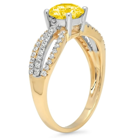 1.27 ct Round Cut Simulated Yellow Diamond Solitaire with Accents Engagement Ring for Women in 18K Yellow/White Gold