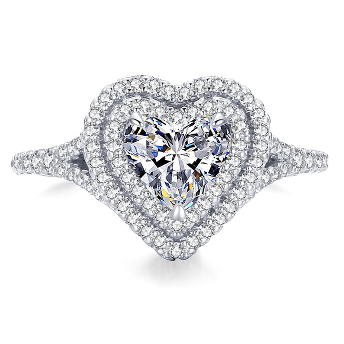 Sterling Silver 1 ct. Heart Cubic Zirconia Double Halo CZ Engagement Ring for Her