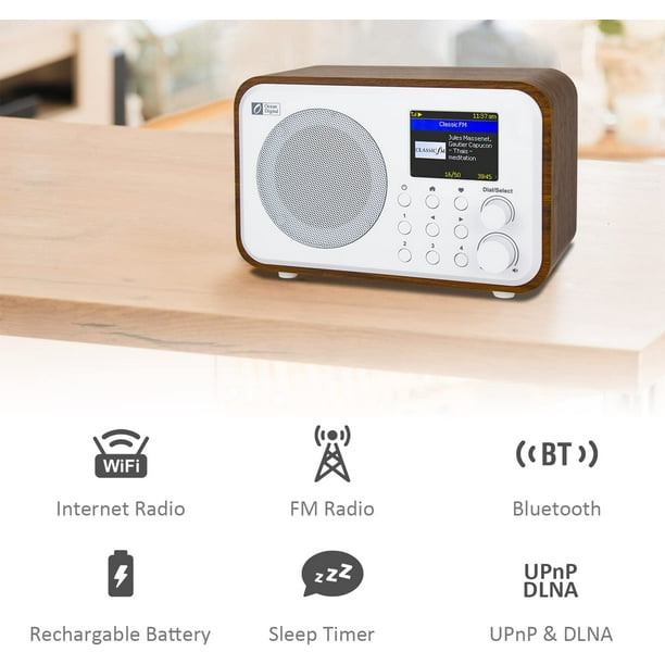 Ocean Digital WR 336F Wi Fi Internet FM Radio Portable with 4 Preset Button Rechargeable Battery Bluetooth Receiver Stress Relief Relaxation Music