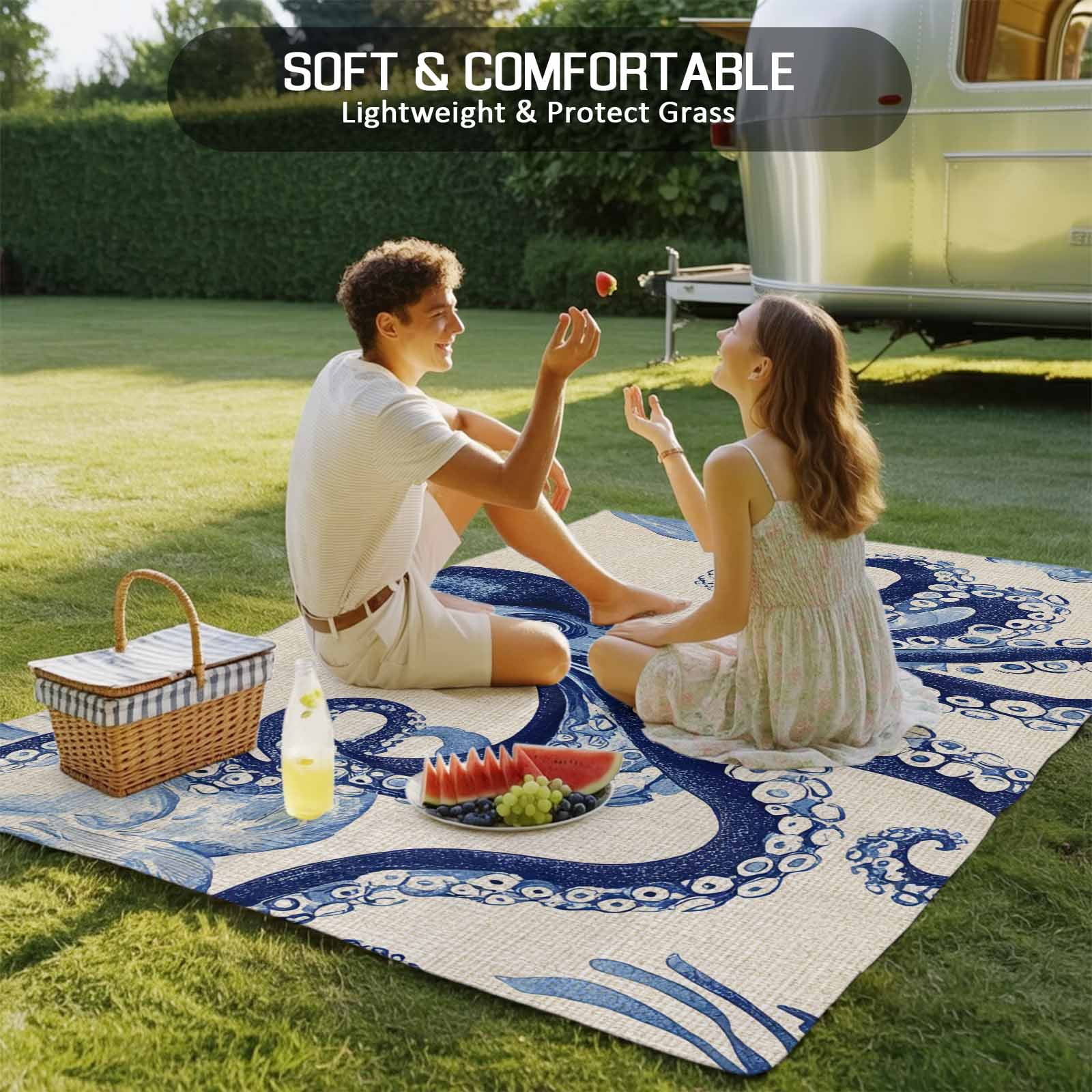 Fsddascl Navy Blue Octopus Coastal Outdoor Rug for Patio/Deck/Porch, Non-Slip Large Area Rug 4 x 6 Ft, Nautical Summer Beach Rustic Indoor Outdoor Rugs Washable Area Rugs, Camping Rug Carpet