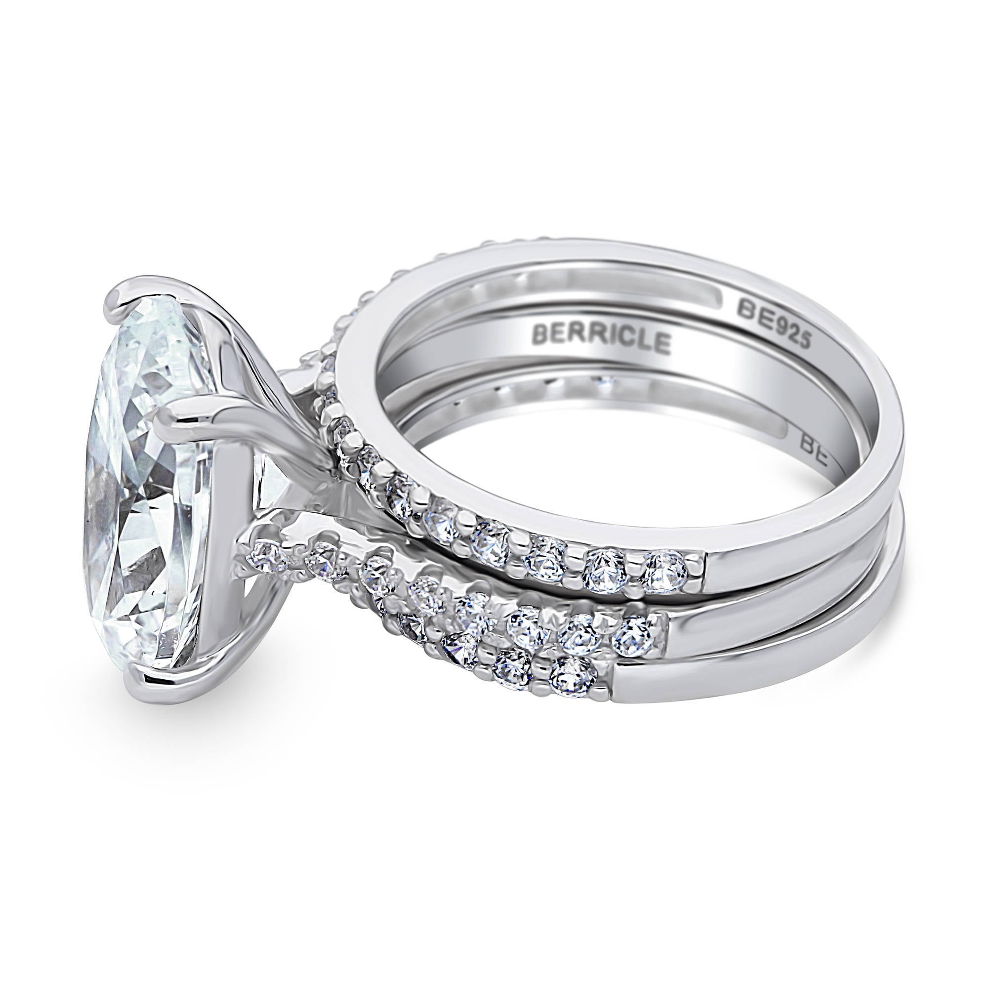 BERRICLE Sterling Silver Solitaire Wedding Engagement Rings 5.5 Carat Oval Cut Cubic Zirconia CZ Ring Set for Women, Rhodium Plated Size 8.5