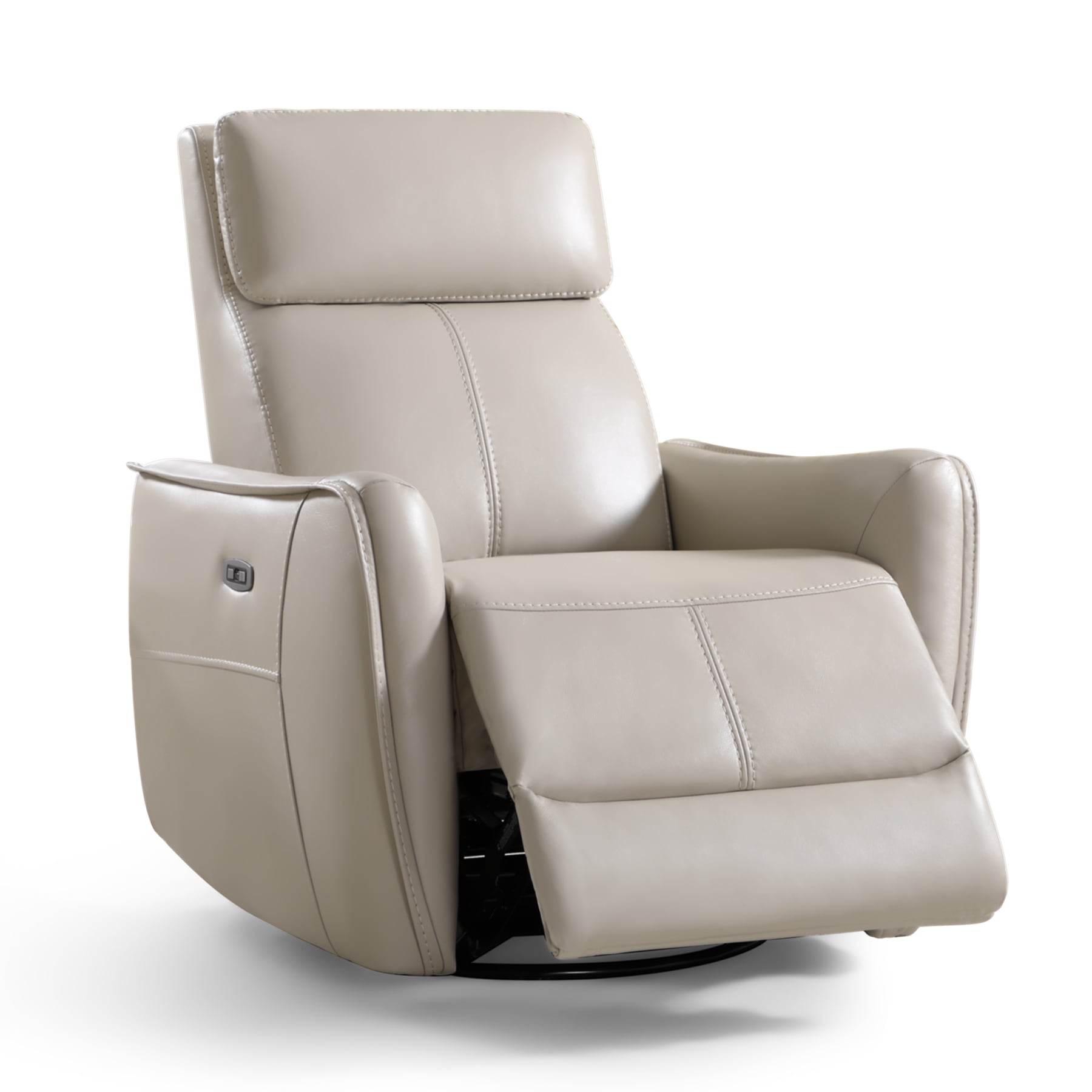 Ebello Power PU Leather Swivel Rocker Recliner, Electric Swivel Glider Chair with USB & Type-C Ports for Nursery, Living Room, Gray