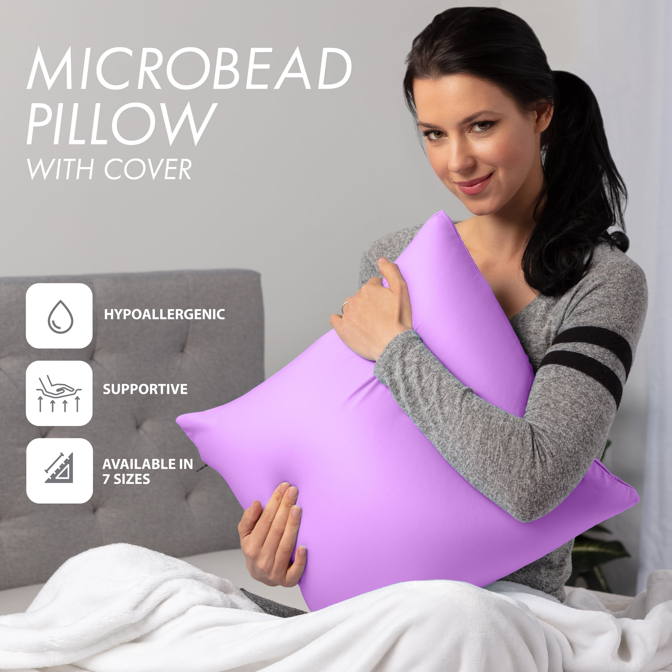 24" x 24" Throw Pillow – Purple: 1 PCS Luxurious Premium Microbead Pillow With 85/15 Nylon/Spandex Fabric. Forever Fluffy, Outstanding Beauty & Support. Silky, Soft & Beyond Comfortable