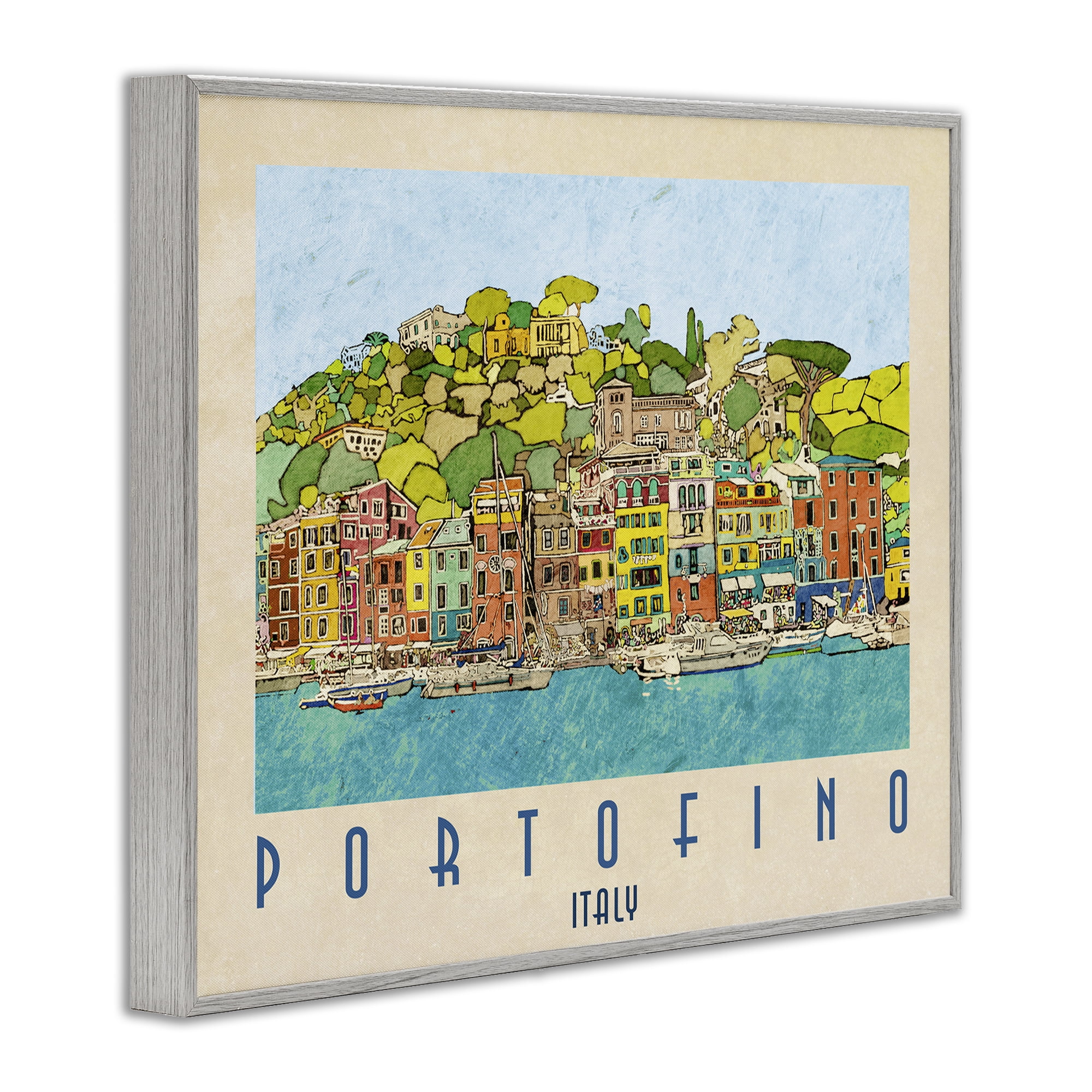 Stupell Industries Portofino Architecture Poster Gray Framed Giclee Art, design by Ynon Mabat