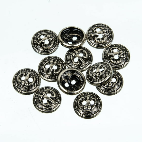 Mibo 12pcs Metal 2 Hole Hollow Style Button 30L(15mm) Majestic Eagle Crest Design - Antique Nickel