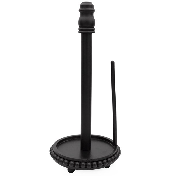 AuldHome Farmhouse Paper Towel Holder (Black); Wooden Beaded Rustic