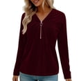 thumbnail image 1 of Blusas de Manga Larga para las Mujeres Cremallera de Cuello en V Delantera Color Sólido Top de Moda Casual, Tops de Color Sólido para las Mujeres, 1 of 9