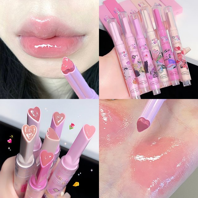 Clear Lip Glaze Jelly Solid Mirror Lipstick Waterproof Love-shaped Lip Gloss Non-stick Lip Lines Moisturising Tint Korea Makeup04-Round-FlowerShell He Qiyong unisex