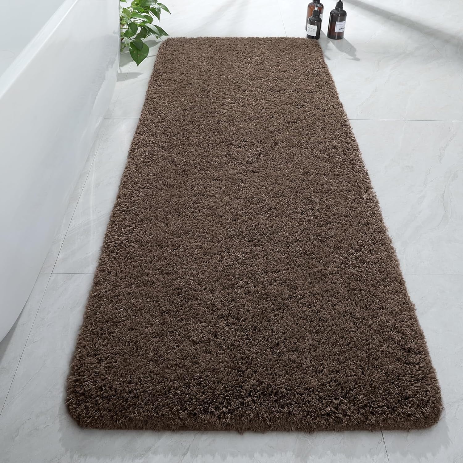 Luxury Long Bathroom Runner Rug, 24x60 Inch Thick Soft and Absorbent Non Slip Bath Mat, Rubber Backing Quick Dry Rugs Carpets, Machine Washable Plush Mats for Shower Floor, Blue