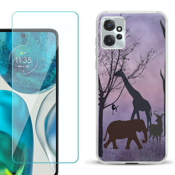 OneToughShield ® for Motorola Moto G Power 5G 2023 Shockproof Fashion Phone Case, with Tempered Glass Screen Protector - Twilight Safari