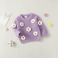 thumbnail image 2 of 12 Months Baby Girls Sweaters 18 Months Girls Fall Winter Sweaters Solid Color Cute Flower Round Neck Toddler Girls Long Sleeve Sweaters Purple, 2 of 8