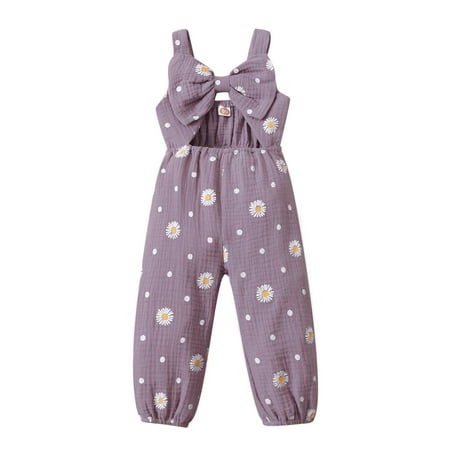 

ZIYIXIN Toddler Baby Girl Summer Refreshing Jumpsuit Clothes Backless Sleeveless Bowtie Daisy Printed Suspender Romper Purple 18-24 Months