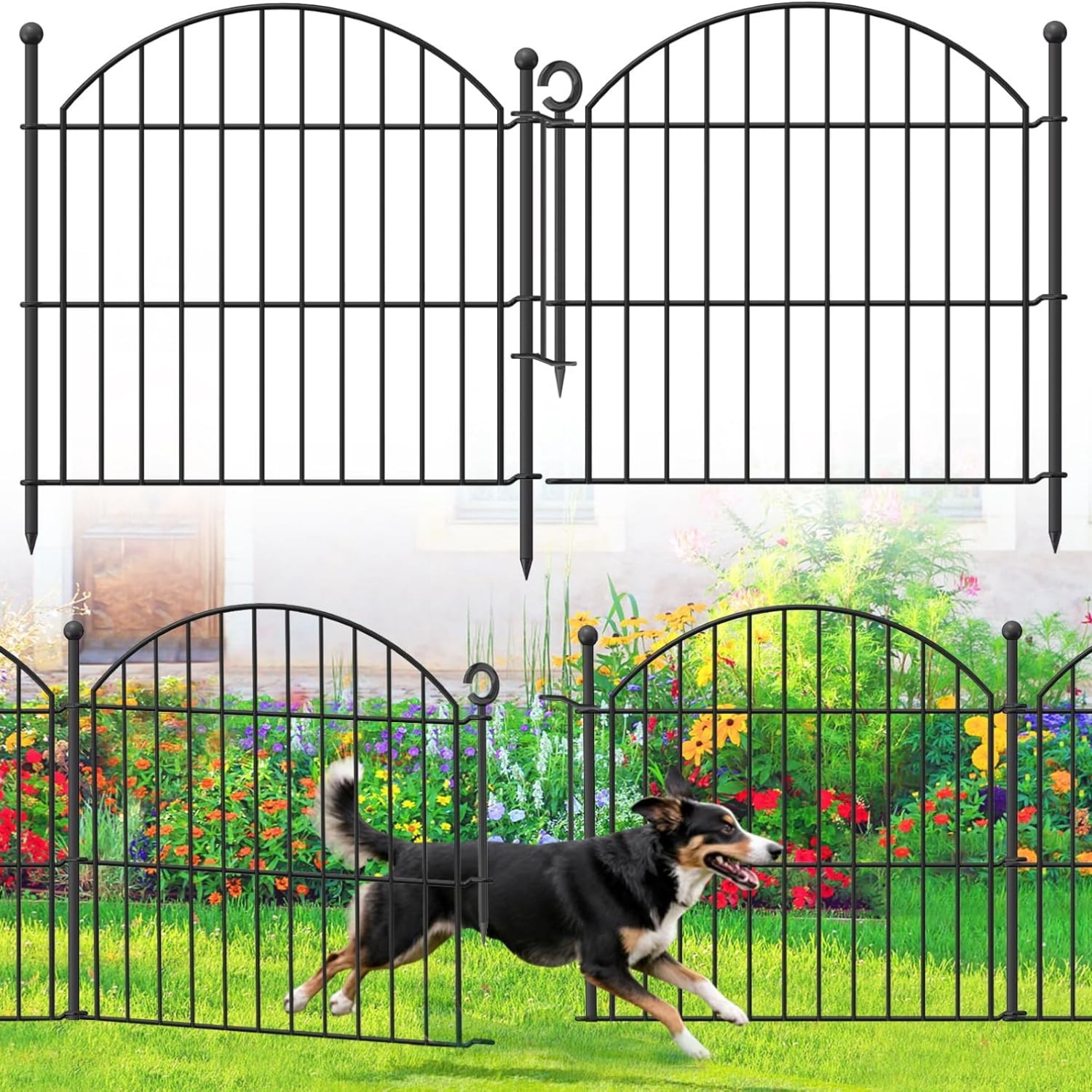 Decorative Garden Fence 24in (H) x10ft (L), 5 Pack No Dig Fence Animal Barrier for Dog with Lock, Arched Flower Bed Edging, Wire Border Panel Fencing for Yard Patio Outdoor Decor