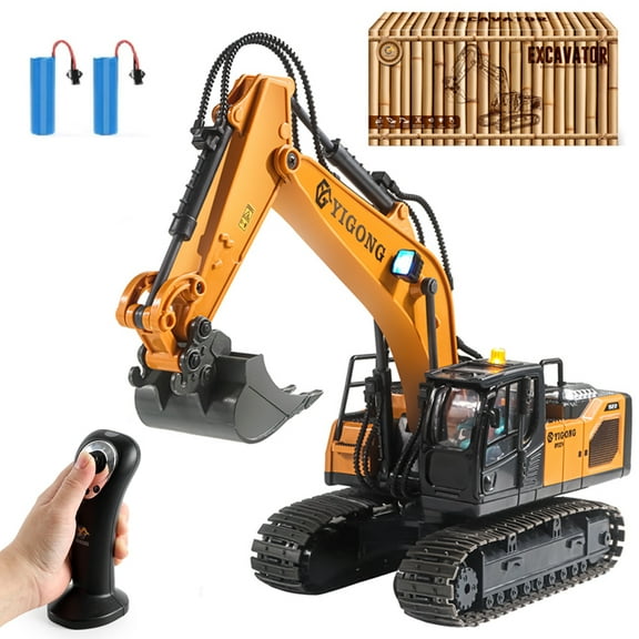 Remote Control Excavator for Boy 6 7 8 9 Years Old, 2.4 GHz Gravity Controlled Excavator Toys with Lights Sound, Rechargeable 11 CH RC Construction Vehicles Metal Shovel, Gifts for Kids 6-12 Year Old