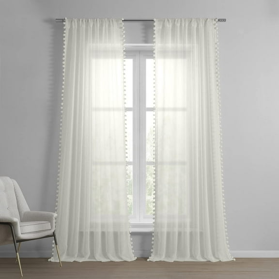 GHGSDH-Borla Faux Linen Sheer Curtains for Bedroom 108 Inches Long (1 Panel) Rod Pocket Window Curtains for Living Room, 50 X 108, Off-White