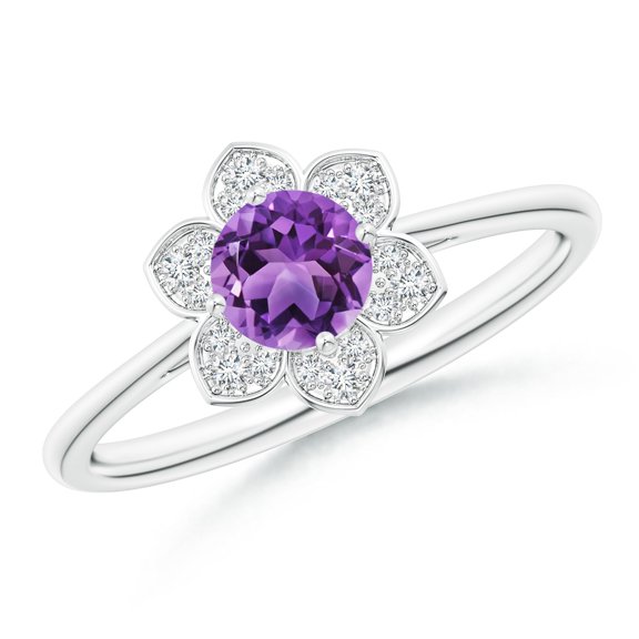 Art Deco Round Amethyst 0.40 Ctw Natural Gemstone 925 Sterling Silver Women Wedding Ring Jewelry Size US- 6.5