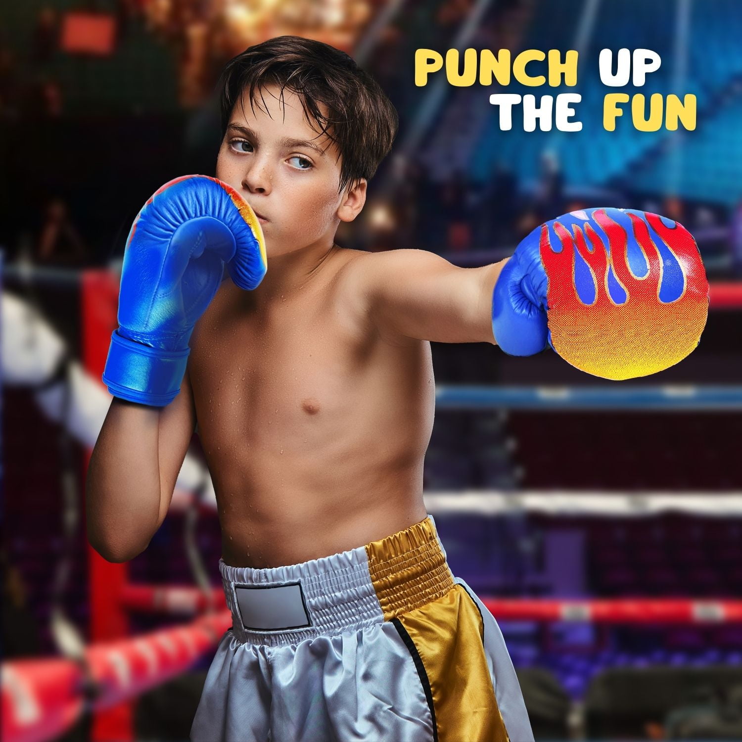 Kids Boxing Gloves For 3 to 8 Years, 4 oz Fire Blue Boxing Gloves for Children Sparring Youth Boxing Gloves Junior Training Mitts Punching Bag Gloves for KickBoxing, MMA, Muay Thai, Training
