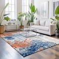 thumbnail image 3 of 3'x5' Area Rugs, Orange Navy Blue Coral Indoor Outdoor Area Rug for Living Room Bedroom, Summer Beach Coastal Ocean Wooden Washable Bathroom Rugs Kitchen Floor Carpet Mats Home Decor Aesthetic, 3 of 8