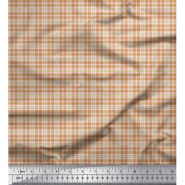 Soimoi Brown Rayon Fabric Gingham Check Decor Fabric Printed Yard 56 Inch Wide