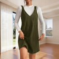 thumbnail image 3 of Misright Women V Neck Corduroy Overall Dress Fall Mini Pinafore Jumper Dress, 3 of 9