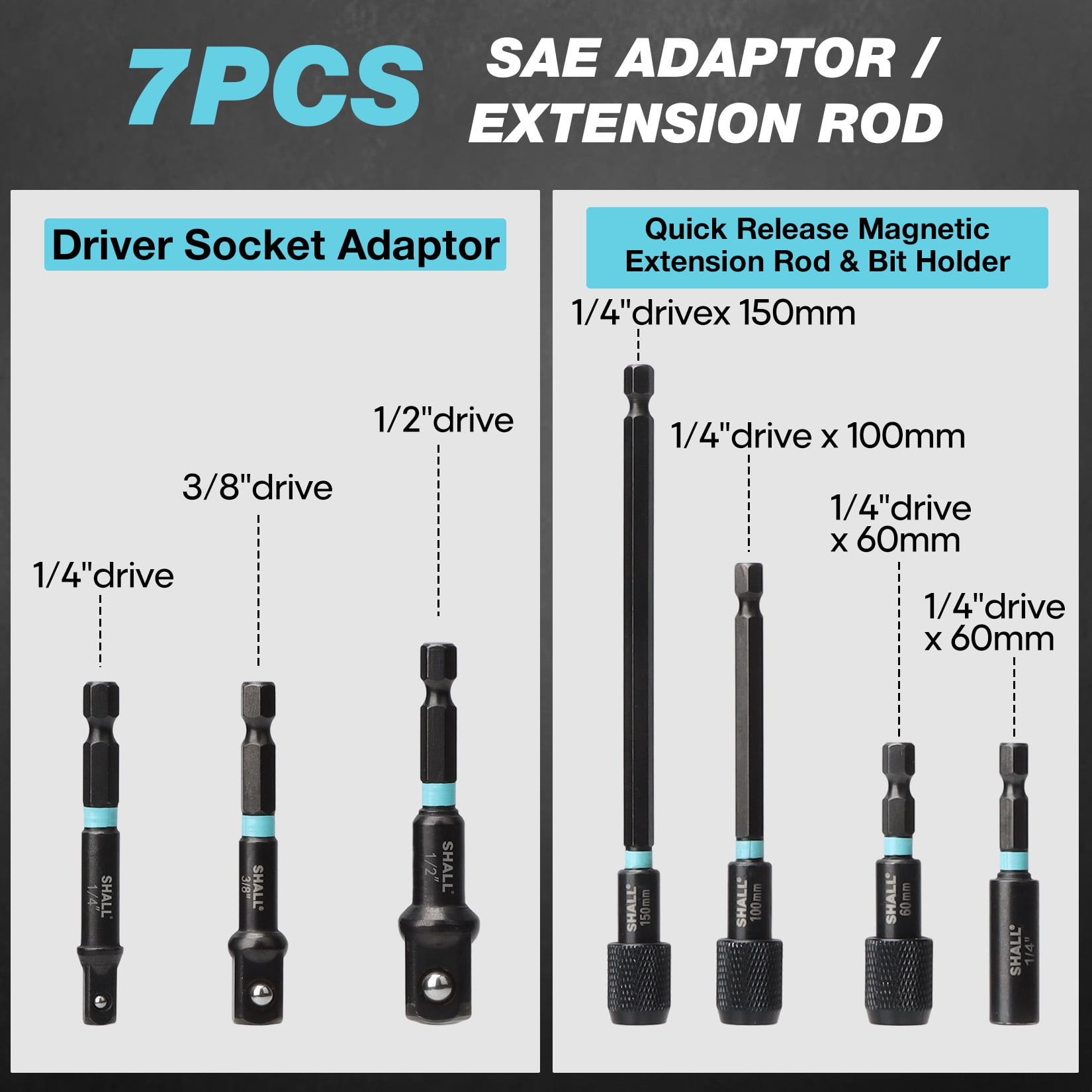SHALL 29PCS Magnetic Nut Driver Set for Impact Drill, 1/4" Hex Shank Nut Driver Bit, SAE & Metric Cr-V Steel