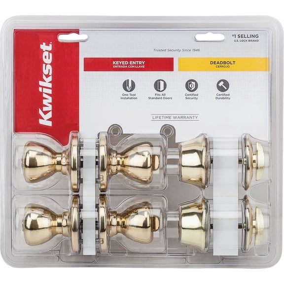Kwikset 92420-031 Bright Brass Tylo Knob Entry Lockset & Deadbolt