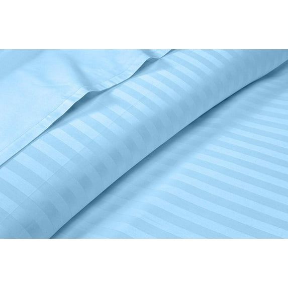 Bed Sheet Set 4 Piece with 1 Zipper Closure Duvet Cover - 100% Egyptian Cotton & 600 Thread Count 5 Piece Bedding Sheet Set - Fit Upto 12" Inch Deep Pocket - Light Blue Stripe, King Size.
