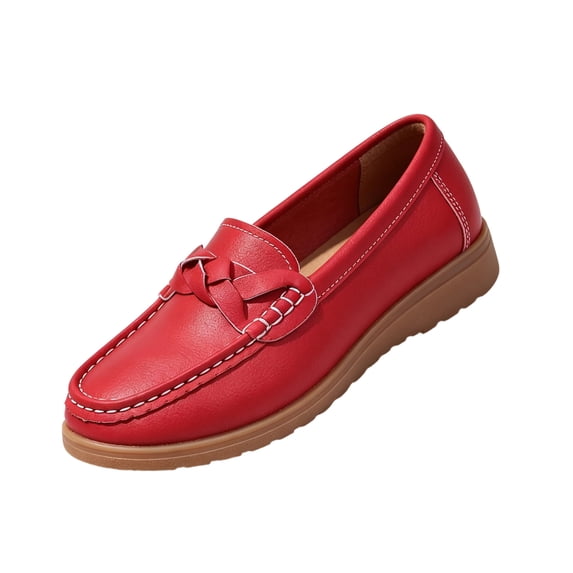 EKVAHL Women's Wedge Loafers, Orthopedic Slip On Flats Walking Shoes, Smooth Leather Bow Detail Arch Support Lightweight Office Beach Daily Dress Shoes Red