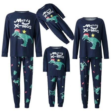

PDYLZWZY Christmas Family Matching Pajamas Long Sleeve Cartoon Dinosaur Tops Long Pants Sleepwear Nightwear Dad Suit S
