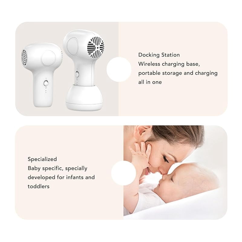 Kids Cordless Hair Dryer, Low Noise Quiet Gentle Baby Hair Dryer for Infant with 2 Speed Constant Temperature, Rechargeable Portable Mini Baby Butt Blow Dryer for Toddler (White
