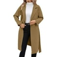 thumbnail image 2 of Women's Notch Lapel Wool Blend Overcoat, Long Length Trench Style Coat, Classic Winter Warm Overcoat, Elegant Casual Outerwear, Versatile Mid-Calf Length Coat Khaki L, 2 of 5