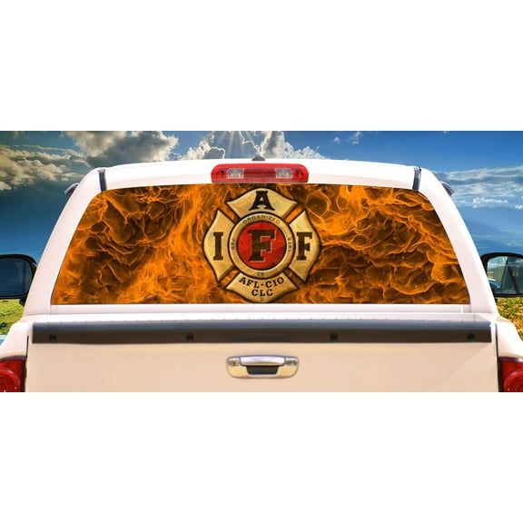 FIRE FIGHT Rear Window Graphic truck view thru vinyl decal back