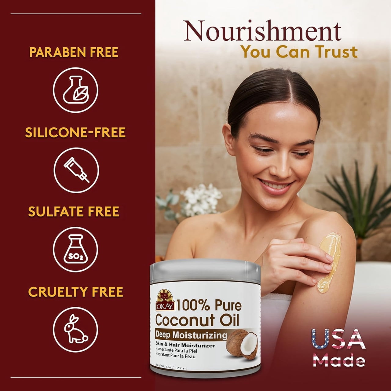 Okay Pure Naturals, Pure Coconut Oil, 6 oz, with Vitamin E