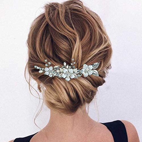 Elegant Women Silver Flower Crystal Rhinestone Bridal Wedding Hair Comb Hairclip 