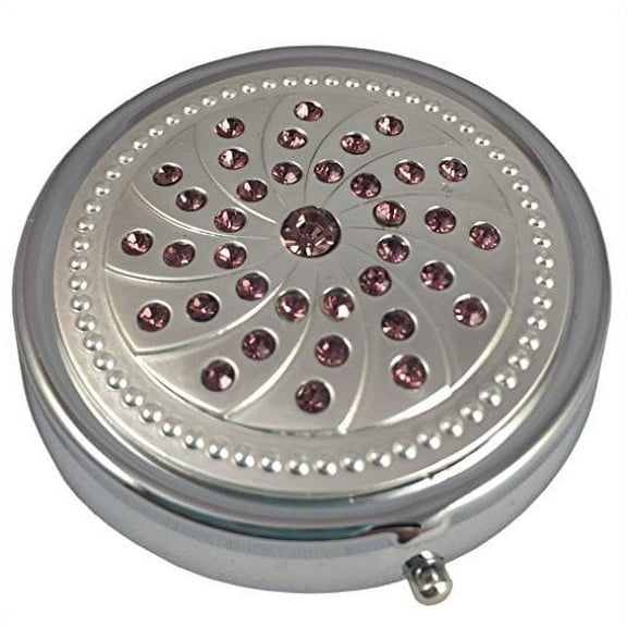 Purple Amethyst Gemstones Fashion Bling Three Section Pocket Purse Travel Pill Box Case