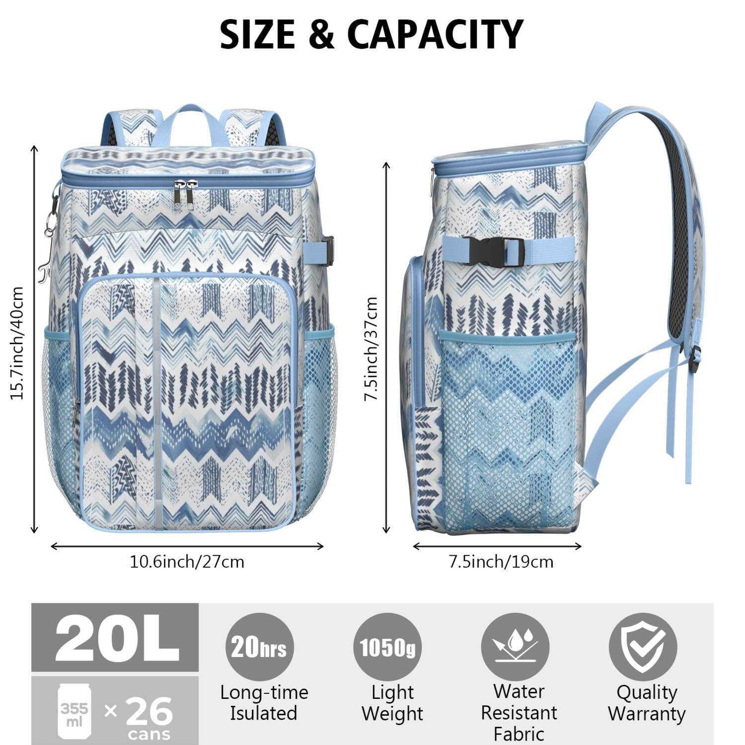 Travel Cooler Bag - Boho Bohemia Pioneer Flower Geometric Line Art Camping Beer Cooler Backpack with Bottle Opener- Waterproof Insulated Picnic Backpacks - Cooler Bag for Beach