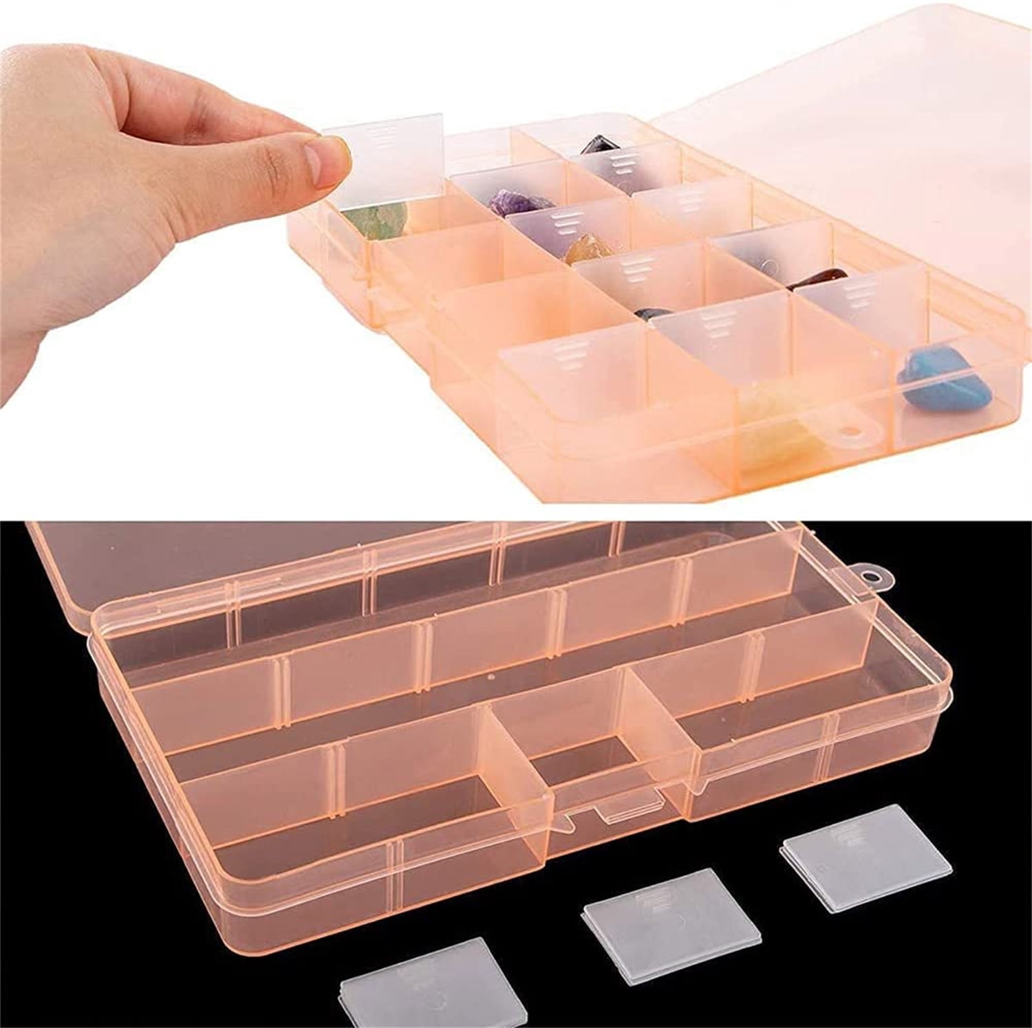 4 Pieces Plastic Jewelry Box, Clear Plastic Jewelry Box, Sort Boxes Plastic, 15 Grids Transparent and Detachable Box, for DIY Crafts, Jewellery, Earring Accessories