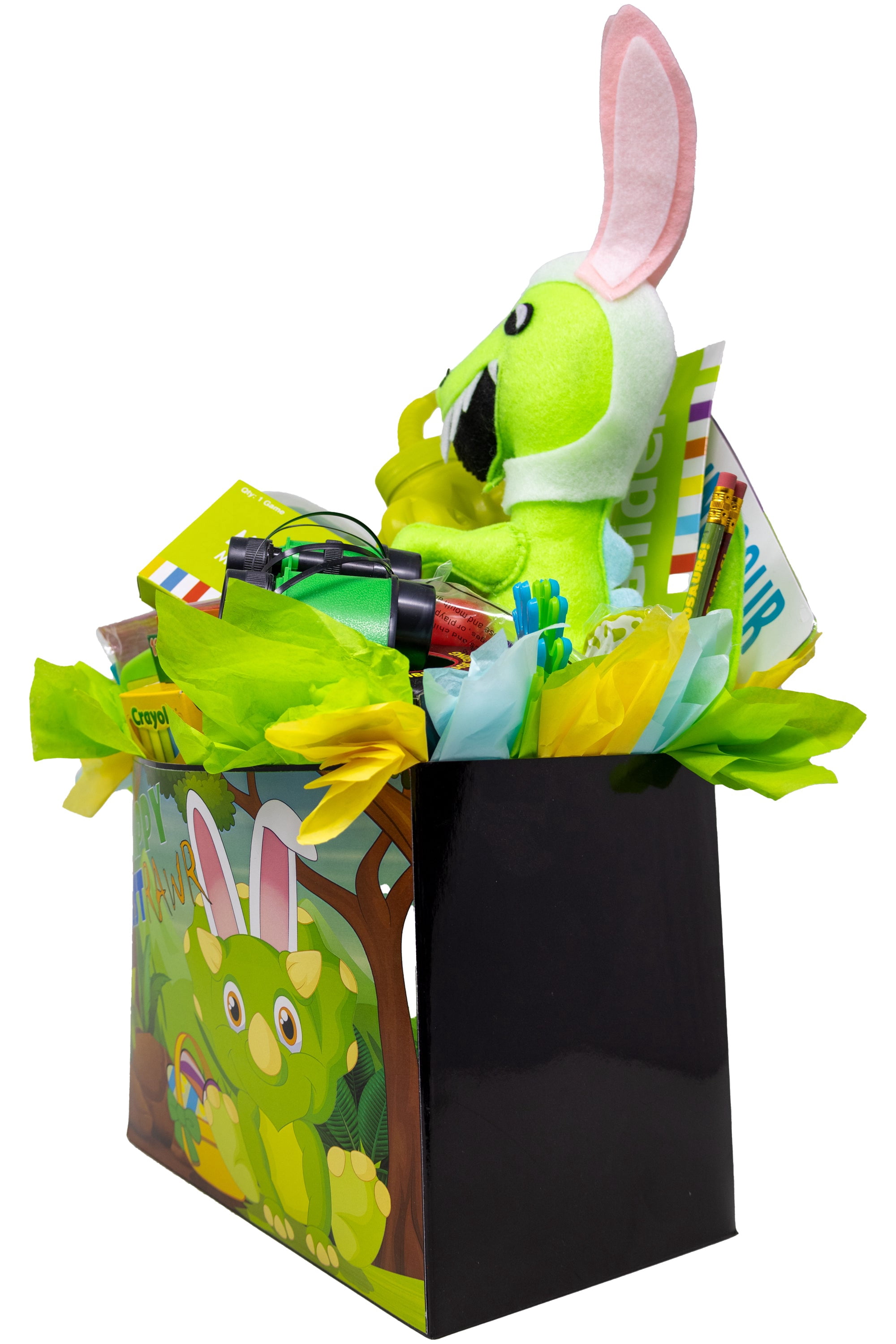 Dinosaur Themed Easter Gift with Handmade Easter-Saurus Rex, Toys and More!