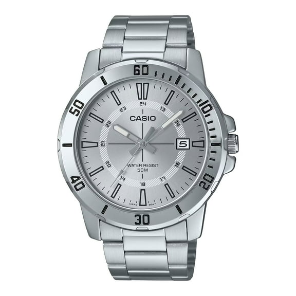 Casio Men’s Silver Dial Stainless Steel Analog Watch - MTP-VD01D-7CVUDF