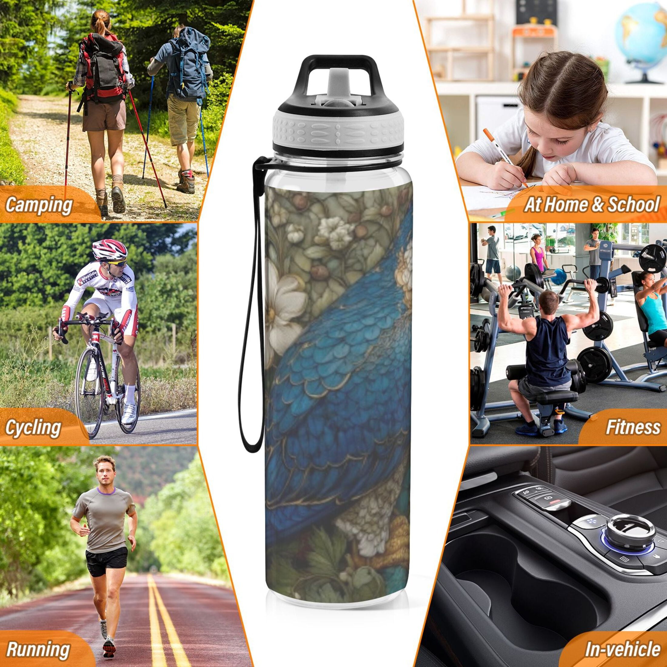 BZSMCE Sport Bottle Stained Glass Blue Bird Outdoor sports Water Bottle Size: 10.4x3in