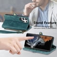 thumbnail image 5 of SaniMore for Samsung Galaxy S23 Ultra (6.8") Case, PU Leather Embossed Lines Wristlet Zipper Cash Pocket Card Slots Magnetic Flip Stand Full Protective TPU Shell Anti-drop Business Design, Green, 5 of 10