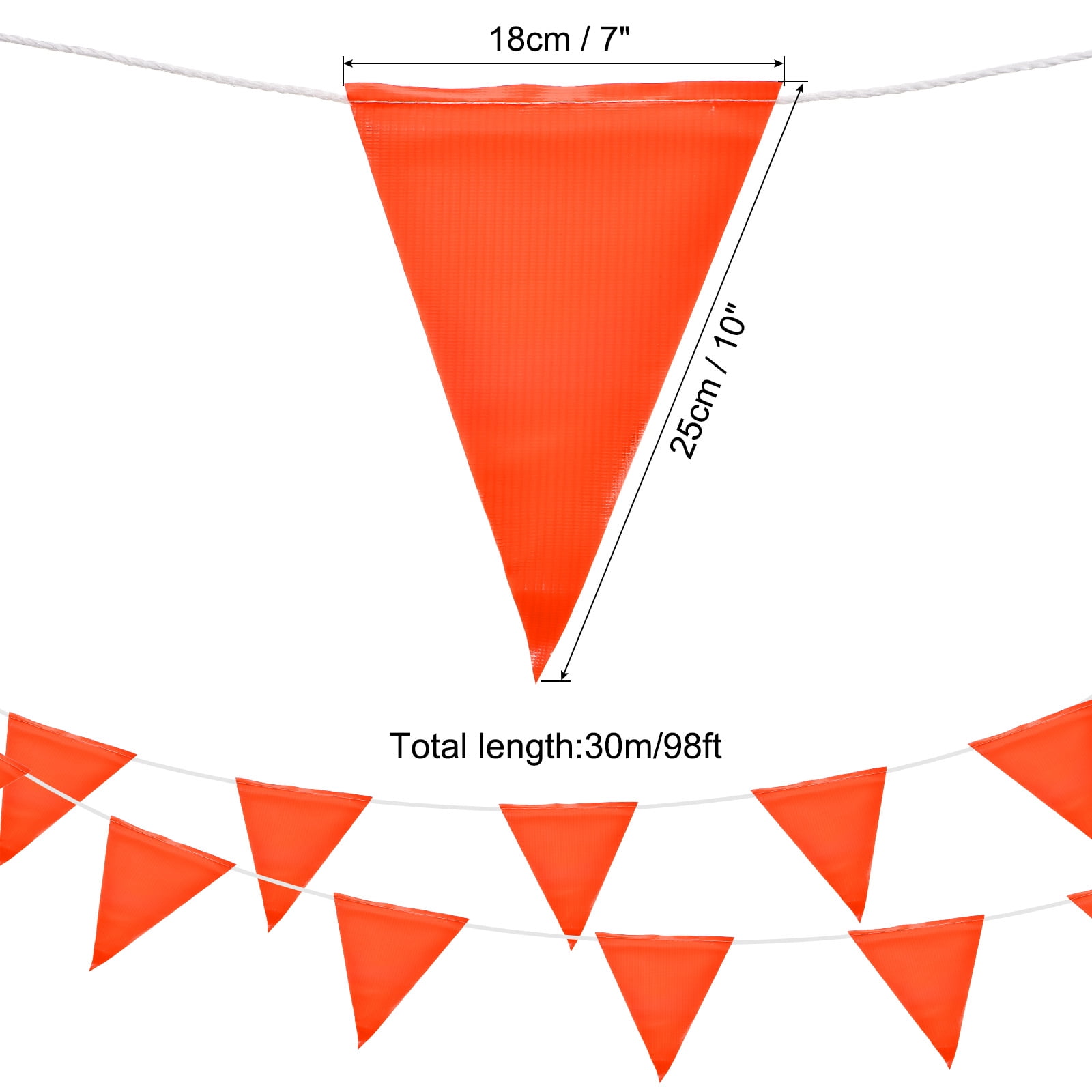 98ft 45pcs Caution Pennant Banner Flags Perimeter Marking Safety Flag for Traffic Construction, Orange