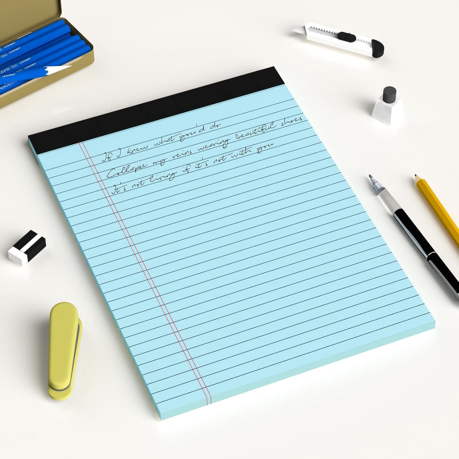 AllWays Plaza Blue Legal Pad Note Pads 8.5 x 11 inch, Wide Ruled Clear Print Writing Pads 30 Sheets/Pad, 20lb Colored Paper, Perforated Notepad with Sturdy Back (3 Pads Blue)