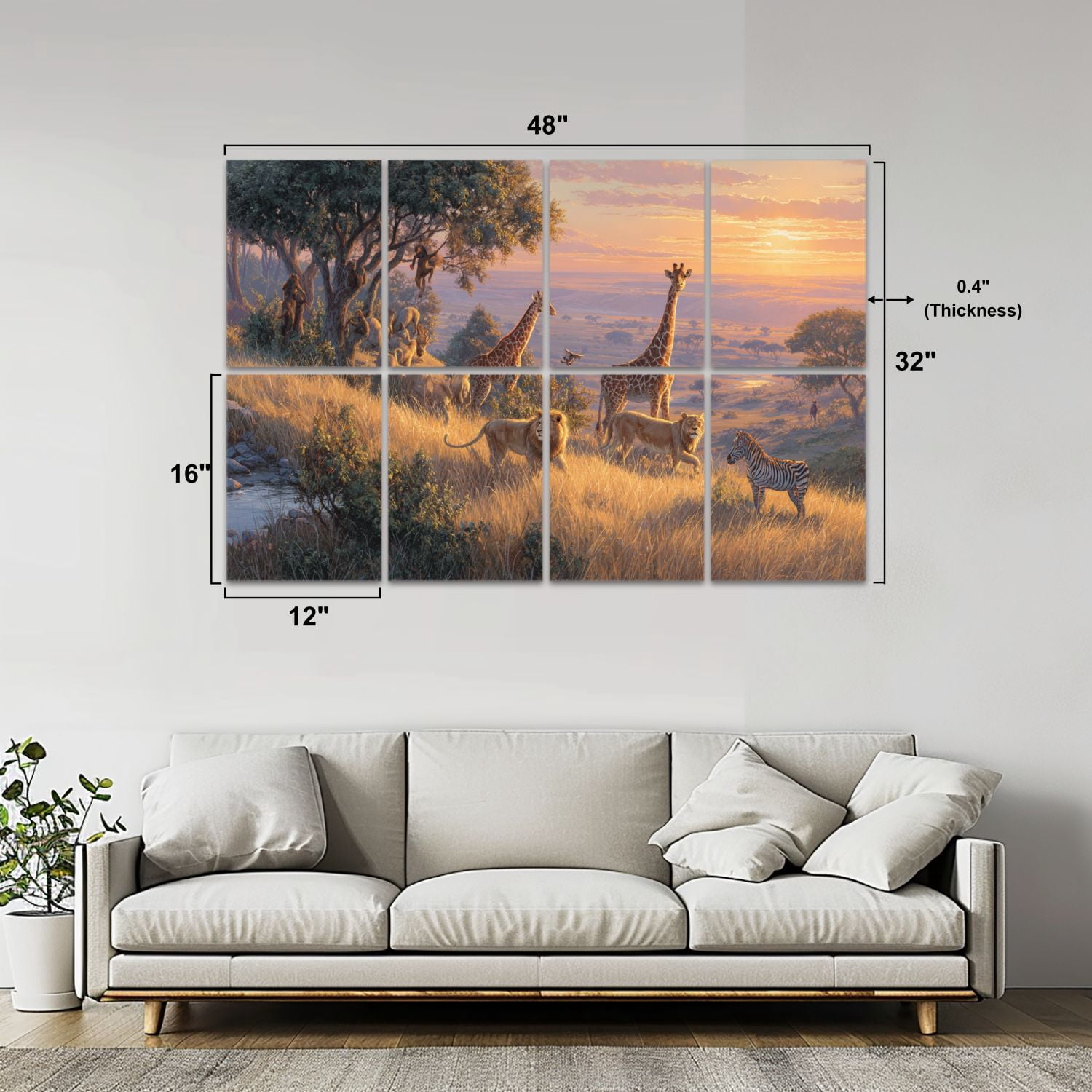 8 Pack Art Acoustic Panels Sound Absorbing Savanna Wildlife Golden Hour Lions Giraffes Decorative Soundproof Wall Panels Self Adhesive for Nursery Game Room Bedroom 48"x32"